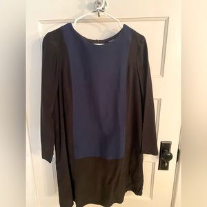 Madewell Silk Black Dress with Blue Panel Front